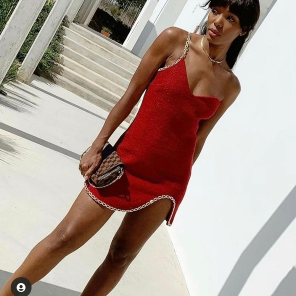 Zara red asymmetric chain dress